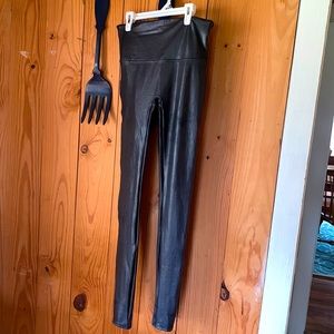 Black faux leather spanx